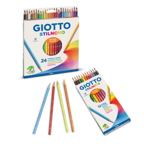 Colorful Giotto Stilnovo artist pencils in a 12-pack, designed for comfort and vibrant artwork, perfect for students and enthusiasts.