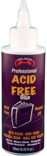 Helmar Professional Acid-Free Glue 125ml, ideal for scrapbooking and crafts, dries clear, and features a precision applicator tip.