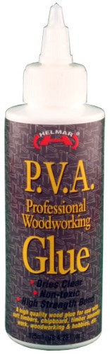 Clear drying Helmar Prof PVA Wood Glue in a 125ml bottle, ideal for strong bonding in woodworking and crafting projects.