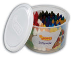 Colorful Jovi Softy Wax Bucket 75 contains 75 round, soft wax crayons, perfect for young artists' creativity and development.