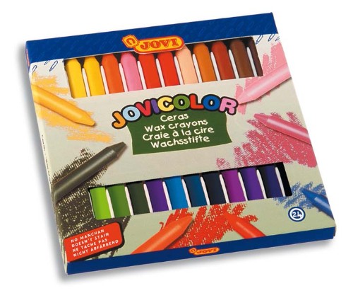 Vibrant 24-pack of Jovi Wax Crayons, designed for young artists, featuring durable, odourless, and smooth-gliding colors.