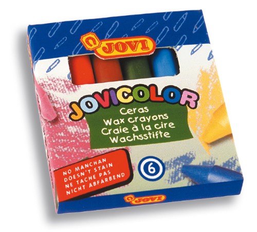 Vibrant Jovi Wax Crayons set of 6, ideal for children; durable, non-staining, and smooth for creative expression.