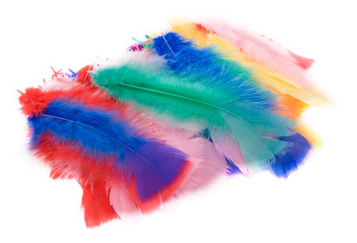 Vibrant 45pc feather pack in assorted colors, perfect for DIY crafts, decorations, and creative projects.