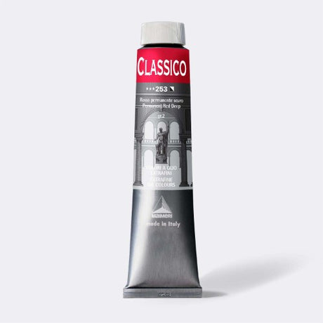 Premium 200ml oil paint tube in Permanent Red Deep, offering vibrant color and superior performance for artists.