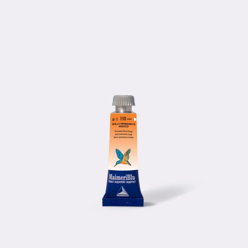 Vibrant 15ml Permanent Orange watercolour by Maimeri Blu, featuring intense pigmentation and superior transparency for artists.