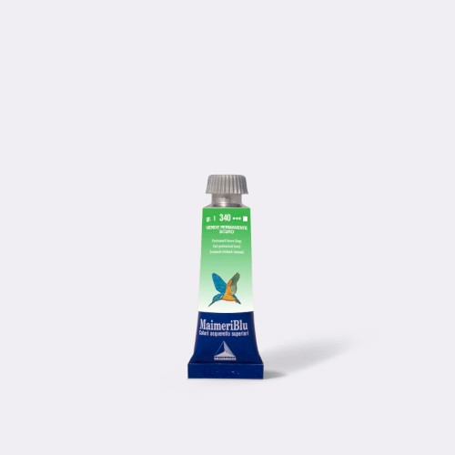 Premium 15ml Maimeri Blu watercolour in deep permanent green, offering vibrant transparency and high pigment quality for artists.