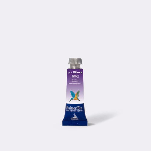 15ml tube of Mm Maimeri Blu Mineral Violet watercolour, known for its vibrant hue and exceptional transparency for artists.