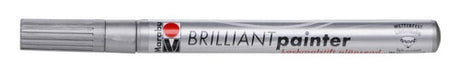 Brilliant Painter 1-2mm silver marker, perfect for precise, glossy artwork on various surfaces, fast-drying and weatherproof.