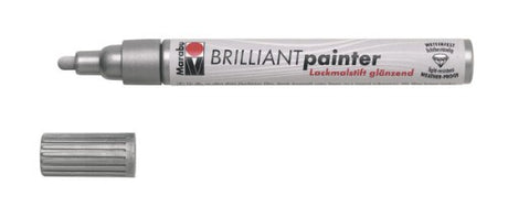 Silver Brilliant Painter marker with 2-4mm tips, ideal for fast-drying, vibrant art on various surfaces. Toluene and xylene free.