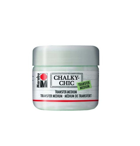 Marabu Chalky-Chic 225ml Transfer Medium for applying laser prints and designs onto various surfaces like wood and metal.