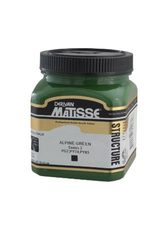 Matisse Structure Acrylic Paint in Alpine Green, a rich impasto paint for vibrant texture and depth in artwork.