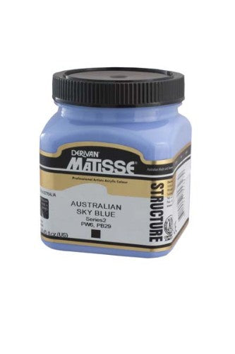 A 250ml tube of Matisse Structure Acrylic Paint in Aust Sky Blue S2, ideal for textured artwork with vibrant, long-lasting color.