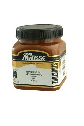 Vibrant Matisse Structure Acrylic Paint in Trans Yellow Oxide, perfect for rich textures and lasting artwork.