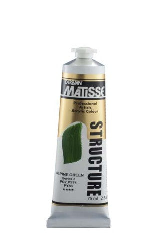 Matisse Str 75ml Alpine Green S2 acrylic paint, featuring vibrant color and exceptional lightfastness for stunning artwork.