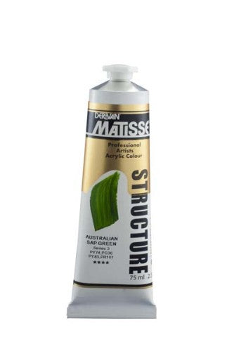 Acrylic paint tube containing 75ml of Matisse Structure in vibrant Australian Sap Green, ideal for textured artwork.