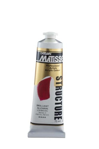 Matisse Structure Acrylic Paint in Brilliant Alizarin S3, 75ml tube, showcasing vibrant color and rich impasto texture.