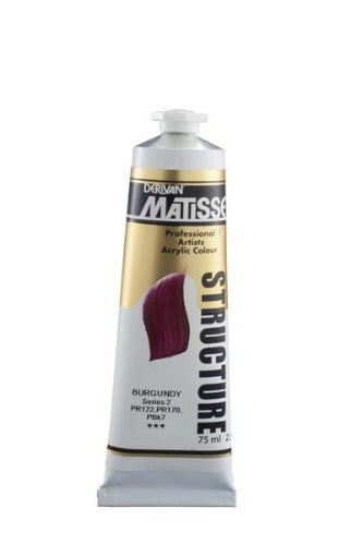 Vibrant burgundy Matisse Structure Acrylic Paint in 75ml; perfect for impasto techniques and detailed brushwork.