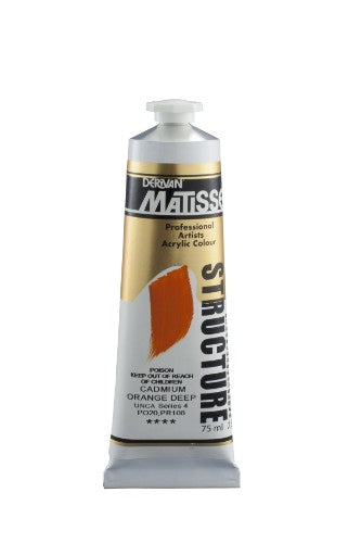 Matisse Structure Acrylic Paint in Cadmium Orange Deep (75ml) offers vibrant color and smooth application for creative artistry.