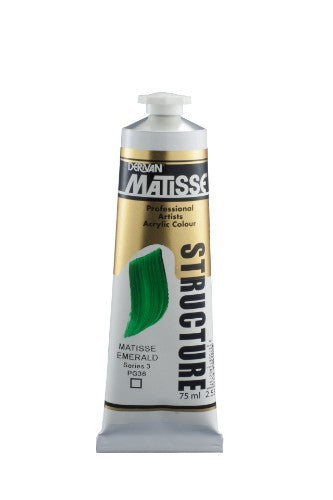 Vibrant 75ml Matisse Emerald S3 acrylic paint, perfect for creating textured effects with exceptional lightfastness.