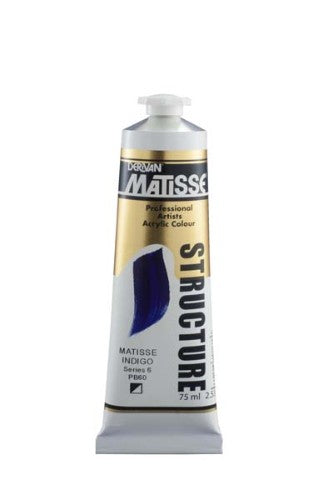 Vibrant 75ml Matisse Indigo S6 acrylic paint tube, perfect for creating textured effects with brushes or palette knives.