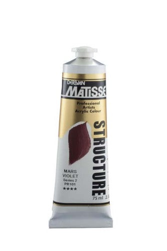 A tube of Matisse Str 75ml Mars Violet acrylic paint, showcasing rich color for vibrant textured artwork.