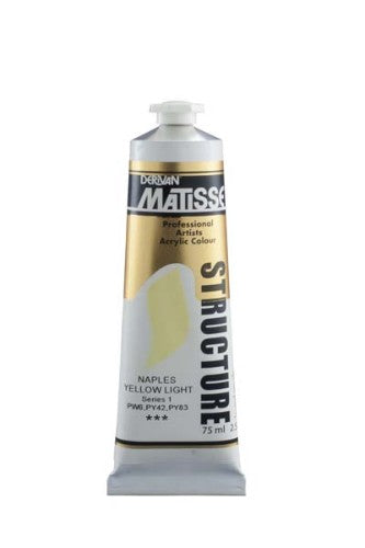 Vibrant 75ml Naples Yellow Lt acrylic paint, perfect for textured effects with brushes or palette knives in your art projects.