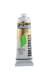 Matisse Structure Acrylic Paint in Permanent Green Light, vibrant 75ml tube for textured and smooth applications.