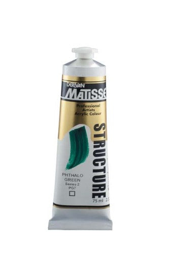 Matisse Structure Acrylic Paint in Phthalo Green S2, 75ml tube featuring vibrant color and buttery consistency for versatile art techniques.