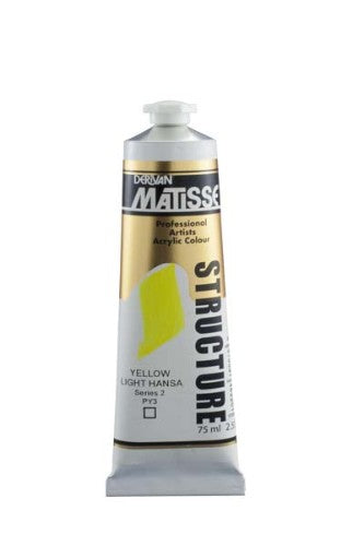 Vibrant Matisse Structure Acrylic Paint in Yellow Light Hansa S2, perfect for rich color, impasto techniques, and versatility.