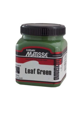 Matisse Background Acrylic Paint in Leaf Green (250ml) offers vibrant, highly pigmented coverage for various surfaces.