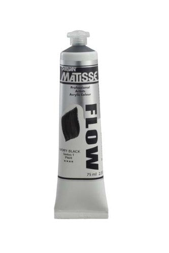 75ml Matisse Flow Acrylic Paint in rich Ivory Black, perfect for versatile applications and smooth, free-flowing brushstrokes.