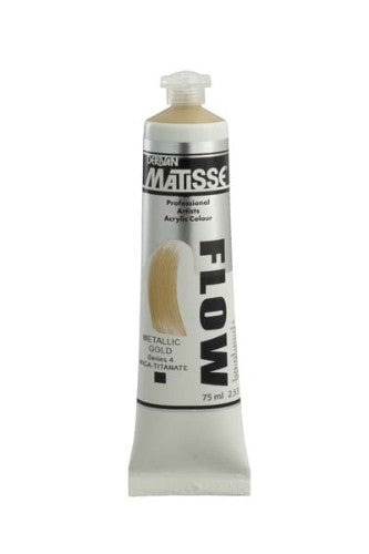 Matisse Flow 75ml Metallic Gold acrylic paint, ideal for vibrant, smooth art with fine brushwork and versatile techniques.