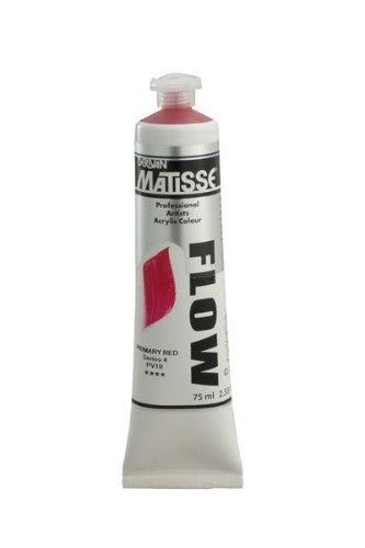 Vibrant 75ml Matisse Flow Acrylic Paint in Primary Red, ideal for smooth brushstrokes and versatile painting techniques.