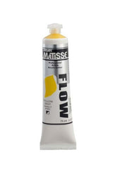 A vibrant 75ml tube of Matisse Flow acrylic paint in Yellow Deep S2, ideal for smooth brushwork and airbrush techniques.