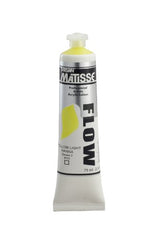 Vibrant Matisse Flow Acrylic Paint in Light Hansa Yellow, perfect for fluid brushstrokes and versatile artistic techniques.