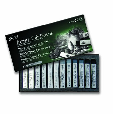 Artist Pastel Set featuring 12 soft pastels in exquisite gray tones for versatile, vibrant artistic expression and blending.