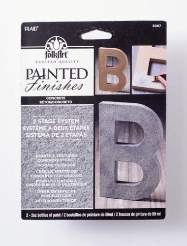 Plaid Painted Finishes Concrete set, featuring two 2oz bottles of non-toxic paint for vintage decor on various surfaces.