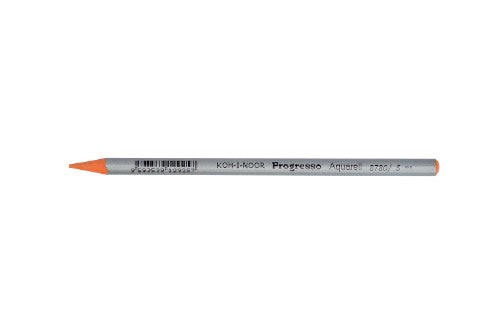 Set of 12 Progresso Aquarelle orange pencils, woodless and water-soluble for versatile sketching and watercolor effects.