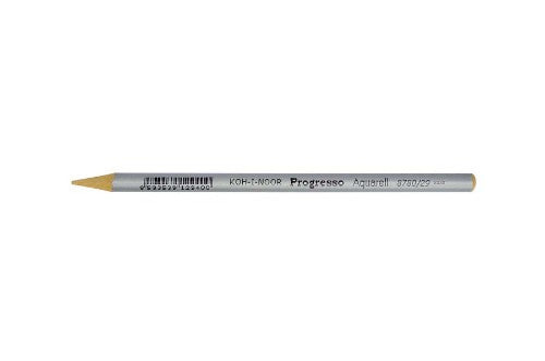 Light Ochre Progresso Aquarelle Pencils pack of 12, featuring hexagonal barrels for grip, vibrant watercolor effects on paper.