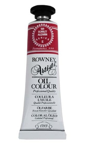 Vibrant 38ml Scarlet Alizarin oil paint by Rown Art, known for its excellent blending and professional quality.