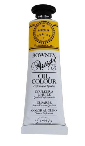 38ml tube of Rown Art Oils Aureolin, vibrant yellow oil paint, ideal for impasto techniques and professional artistry.