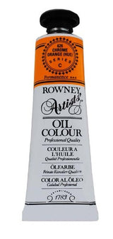 Vibrant 38ml tube of Rown Art Oils Chrome Orange Hue, ideal for various painting techniques with excellent lightfastness.