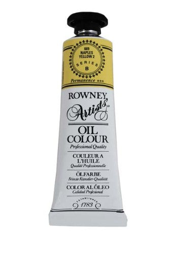 Premium Rown Art Oils 38ml Naples Yellow 2 (Hue) in a tube, featuring vibrant color brilliance and buttery consistency for artists.