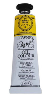 Vibrant 38ml tube of Rowney Yellow oil paint featuring rich pigments and a smooth, buttery consistency for artists.