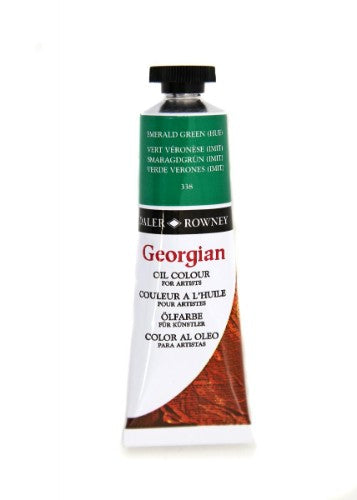 A 38ml tube of Rown Georg Emerald Green oil paint, featuring rich pigment, low odour, and smooth consistency for artists.