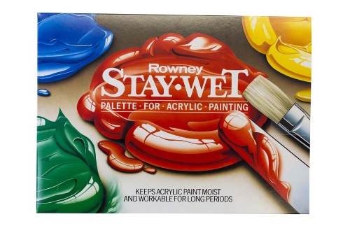 Large Staywet Palette designed for acrylic artists; keeps colors moist using osmosis and minimizes evaporation.