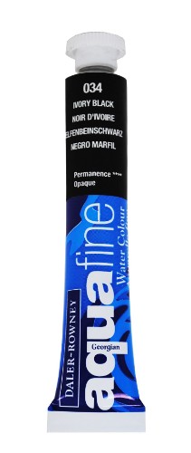 8ml tube of Daler-Rowney Rown Afine Ivory Black watercolour paint, known for its vibrant, transparent colours and excellent lightfastness.