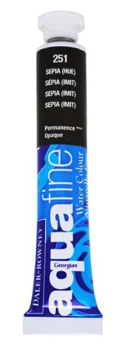 8ml tube of Daler-Rowney Afine Sepia Hue watercolour paint, showcasing a rich, earthy tone for vibrant artwork.