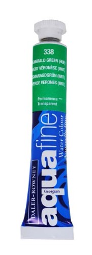 Rown 8ml Aquafine Emerald Green Hue watercolour paint tube, vibrant green for landscapes and abstract art.