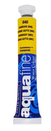 Vibrant 8ml Rown Aquafine Gamboge Hue watercolour paint, perfect for creating warm washes and intricate details.